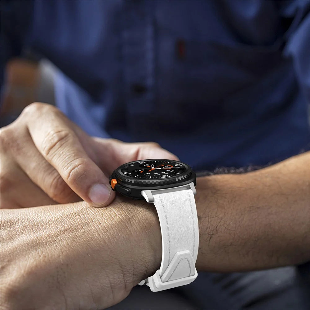 Watch Band For Samsung Galaxy Watch8 40mm 44mm / Watch8 Classic 46mm Silicone + Leather Adjustable Strap Armband - White - 6