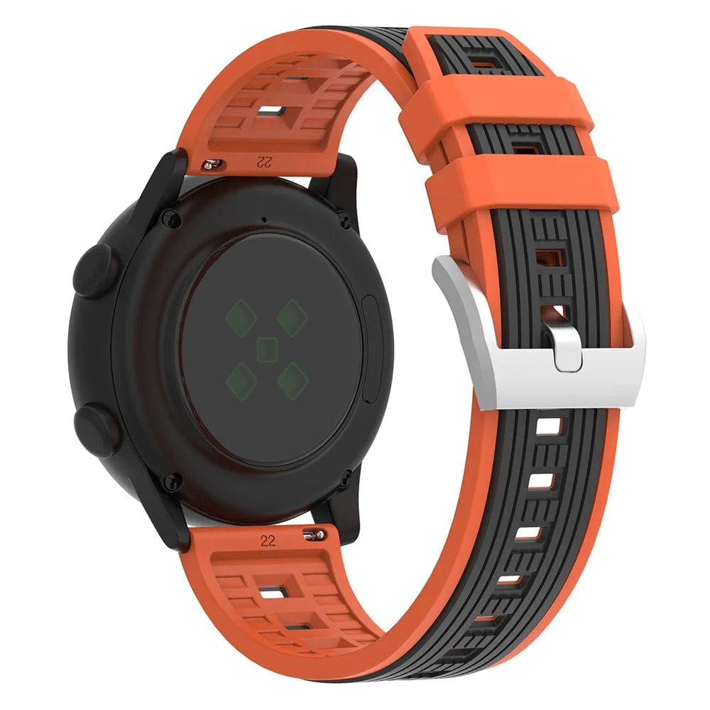 20mm Dual Color Striped Silicone Strap for Samsung Galaxy Watch7 44mm / 40mm Adjustable Watch Band - Orange+Black - 1