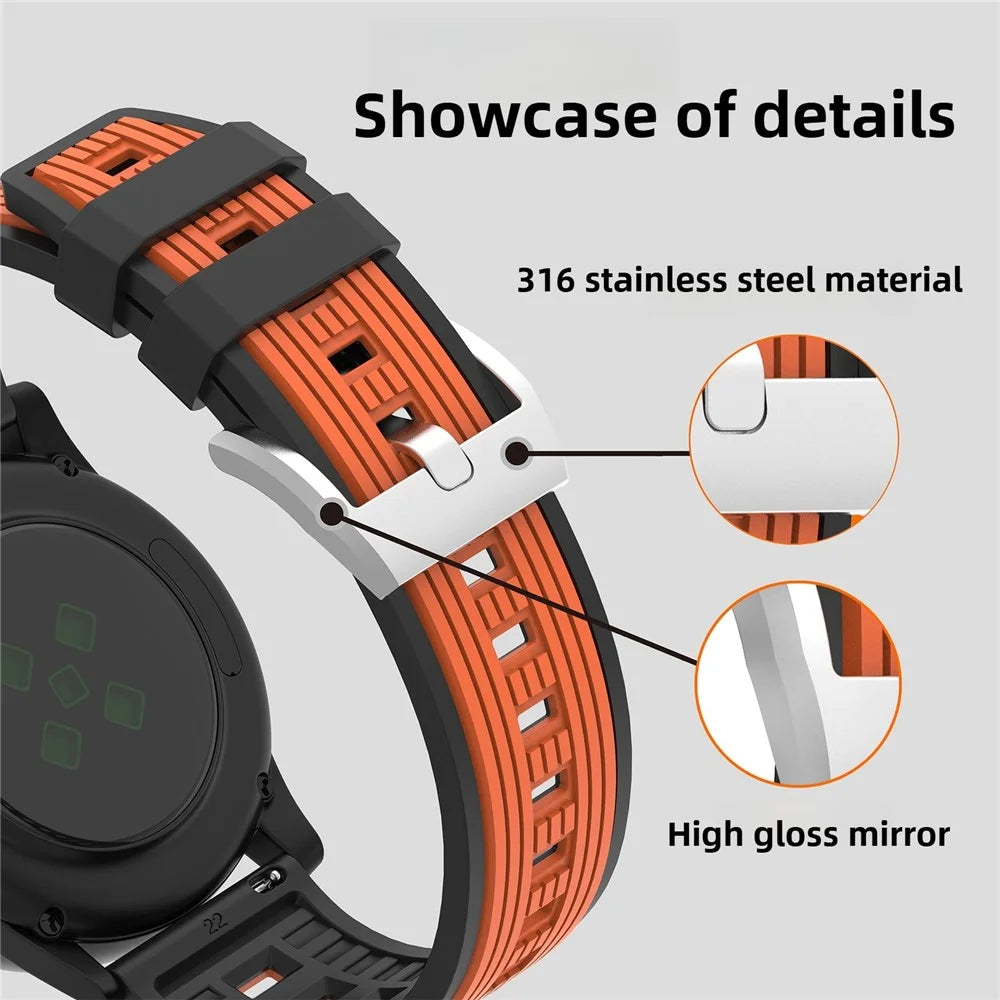 20mm Dual Color Striped Silicone Strap for Samsung Galaxy Watch7 44mm / 40mm Adjustable Watch Band - Orange+Black - 4