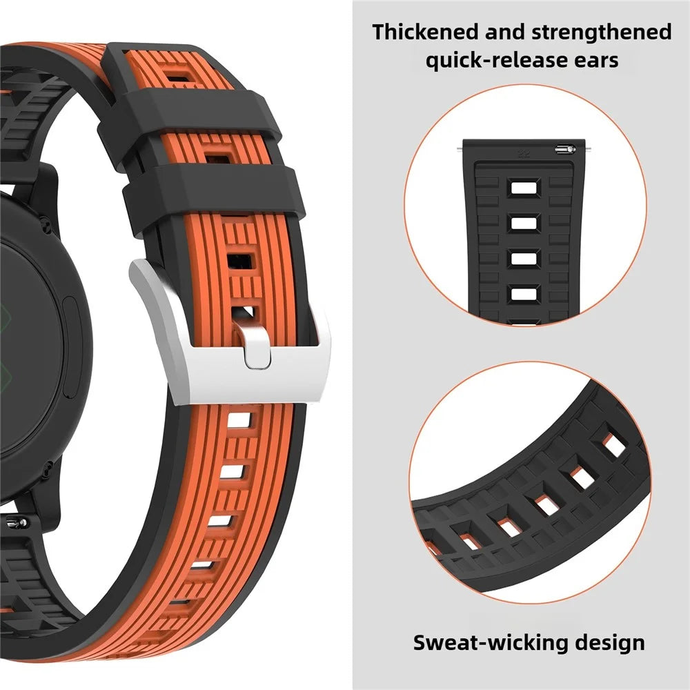 20mm Dual Color Striped Silicone Strap for Samsung Galaxy Watch7 44mm / 40mm Adjustable Watch Band - Orange+Black - 5