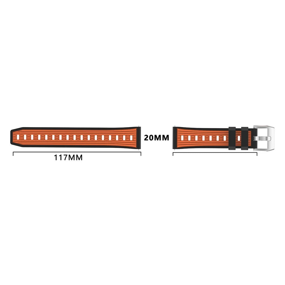 20mm Dual Color Striped Silicone Strap for Samsung Galaxy Watch7 44mm / 40mm Adjustable Watch Band - Orange+Black - 6