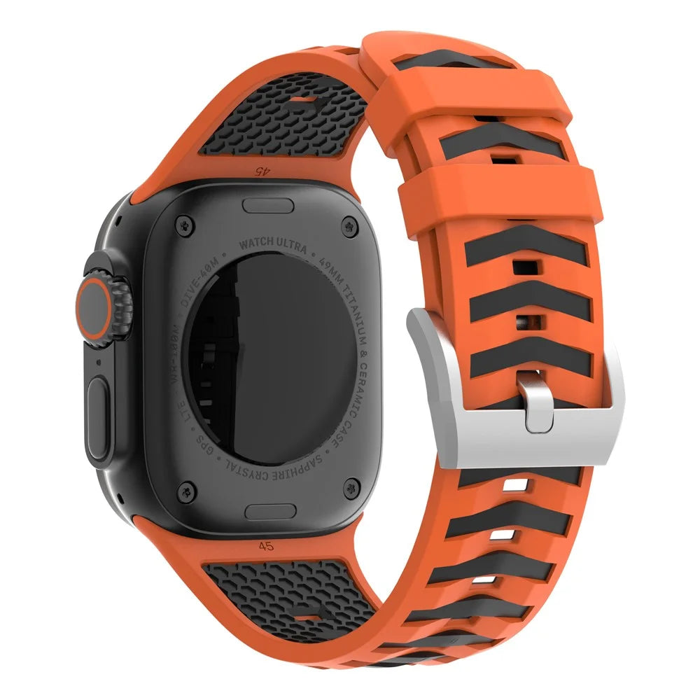 Tire Texture Silicone Strap for Apple Watch Series 11 10 42mm / 9 8 7 41mm / SE3 SE2 SE 6 5 4 40mm / 3 2 1 38mm Watch Band - Orange+Black - 1