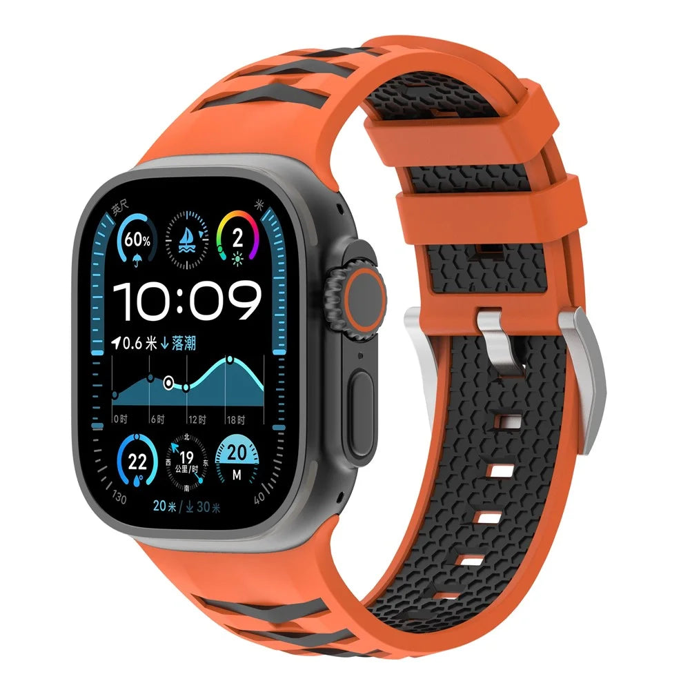 Tire Texture Silicone Strap for Apple Watch Series 11 10 42mm / 9 8 7 41mm / SE3 SE2 SE 6 5 4 40mm / 3 2 1 38mm Watch Band - Orange+Black - 2