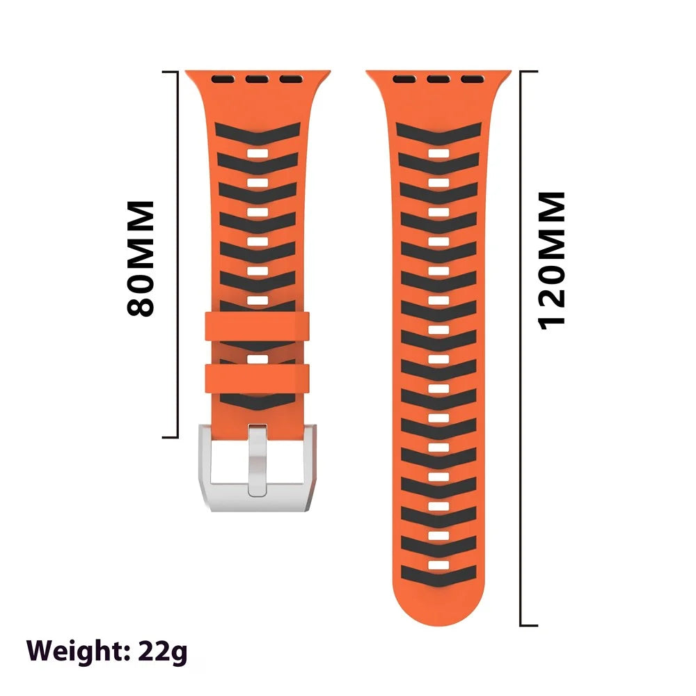 Tire Texture Silicone Strap for Apple Watch Series 11 10 42mm / 9 8 7 41mm / SE3 SE2 SE 6 5 4 40mm / 3 2 1 38mm Watch Band - Orange+Black - 5