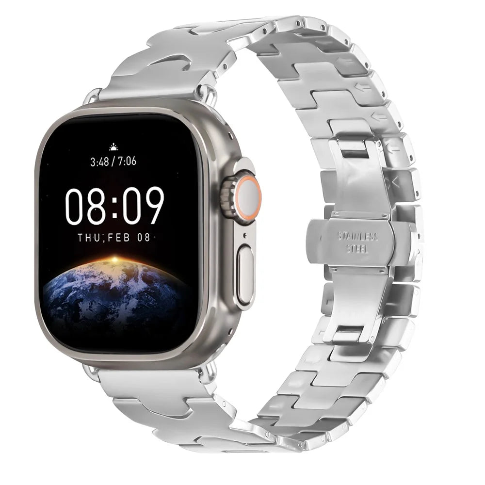 Watch Band For Apple Watch Series 11 10 42mm / 9 8 7 41mm / SE3 SE2 SE 6 5 4 40mm / 3 2 1 38mm Stainless Steel Strap with Butterfly Clasp - Silver - 3