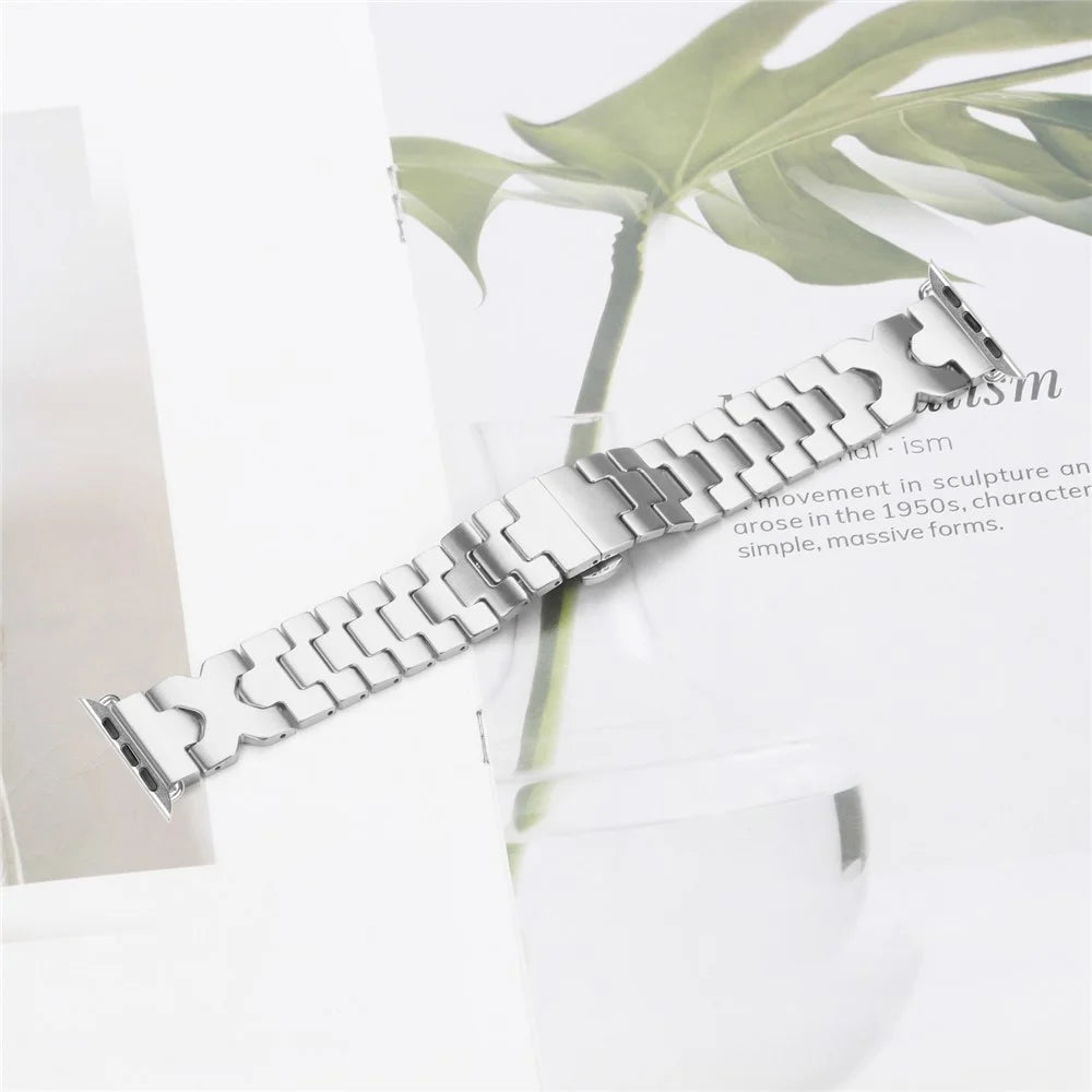 Watch Band For Apple Watch Series 11 10 42mm / 9 8 7 41mm / SE3 SE2 SE 6 5 4 40mm / 3 2 1 38mm Stainless Steel Strap with Butterfly Clasp - Silver - 4