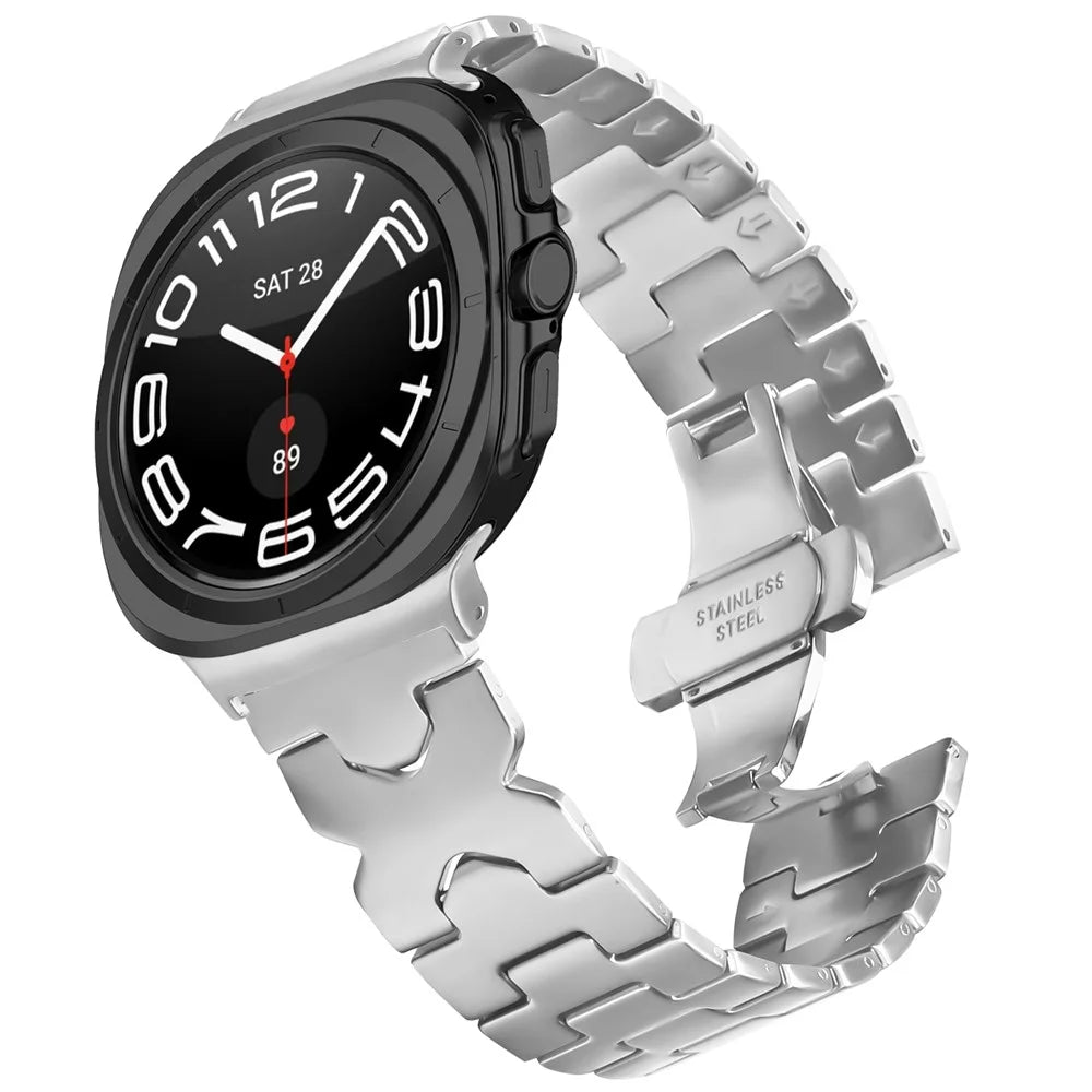 Watch Band for Samsung Galaxy Watch8 44mm / Watch8 40mm / Watch8 Classic 46mm Stainless Steel Strap with X-Shaped Butterfly Clasp - Silver - 2