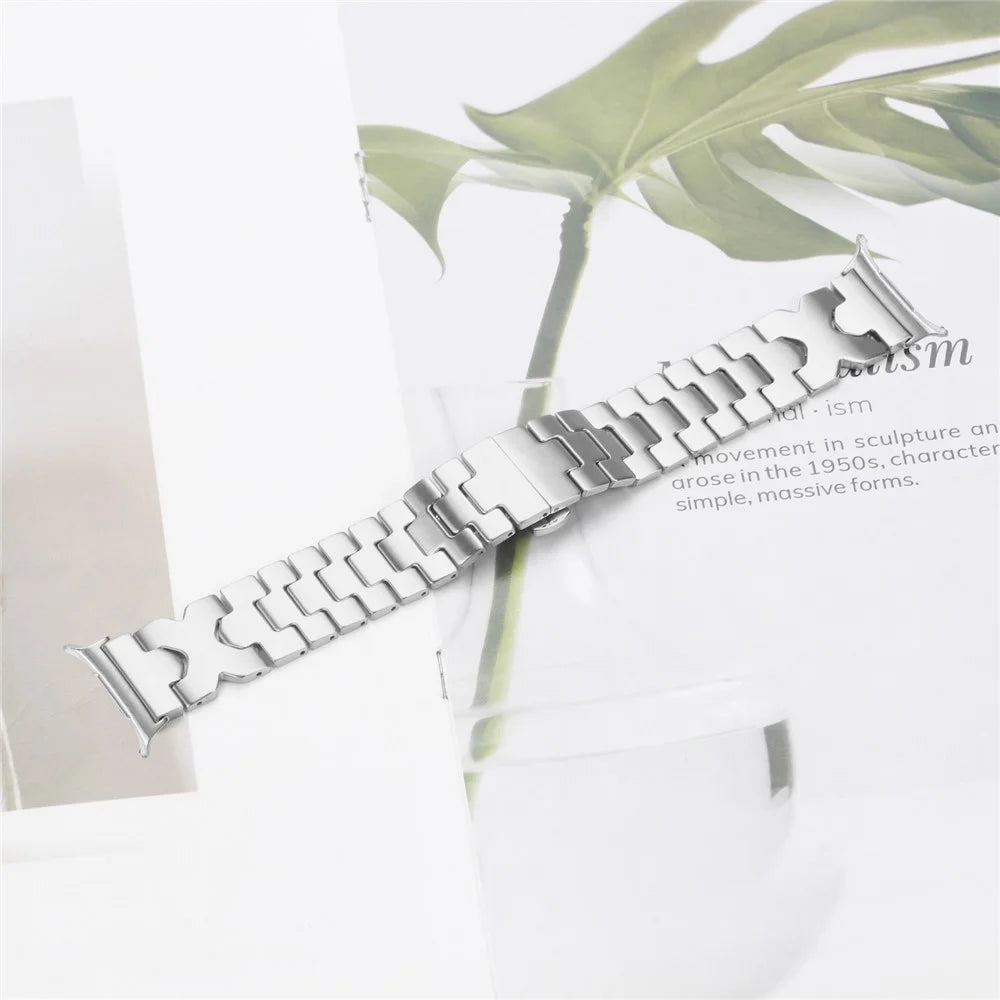 Watch Band for Samsung Galaxy Watch8 44mm / Watch8 40mm / Watch8 Classic 46mm Stainless Steel Strap with X-Shaped Butterfly Clasp - Silver - 4