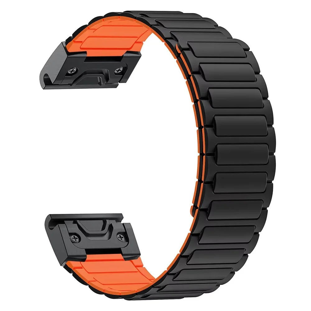 26mm Quick Release Magnetic Silicone Band for Garmin Fenix 8 Pro AMOLED 51mm / Fenix 8 51mm / Enduro 3 / Enduro 2 Dual Color Watch Strap - Black / Orange - 1