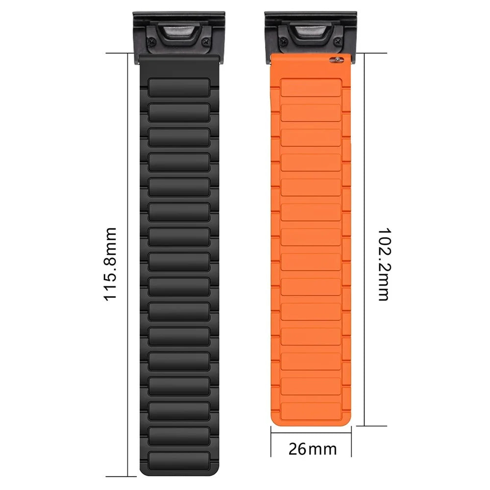26mm Quick Release Magnetic Silicone Band for Garmin Fenix 8 Pro AMOLED 51mm / Fenix 8 51mm / Enduro 3 / Enduro 2 Dual Color Watch Strap - Black / Orange - 4