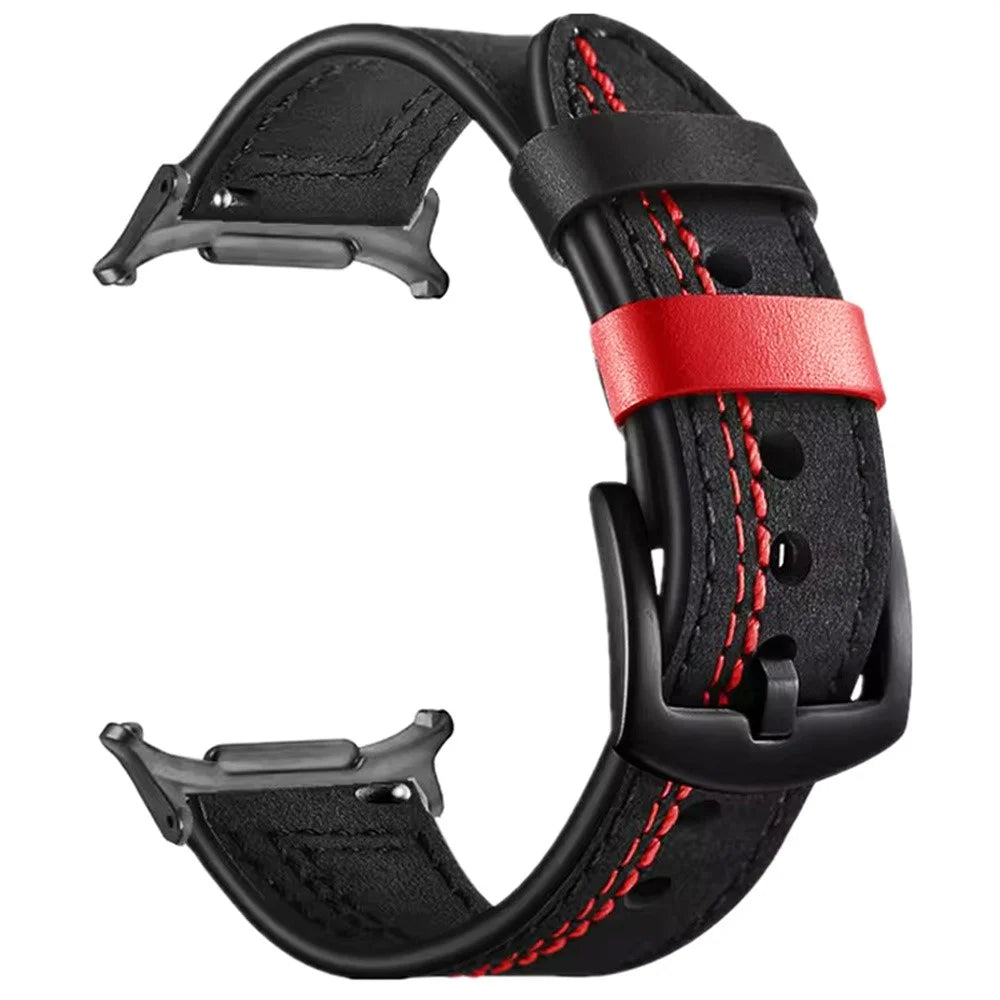 Watch Band for Samsung Galaxy Watch8 40mm / 44mm / Watch8 Classic 46mm Genuine Cow Leather Stitching Line Strap - Black - 1