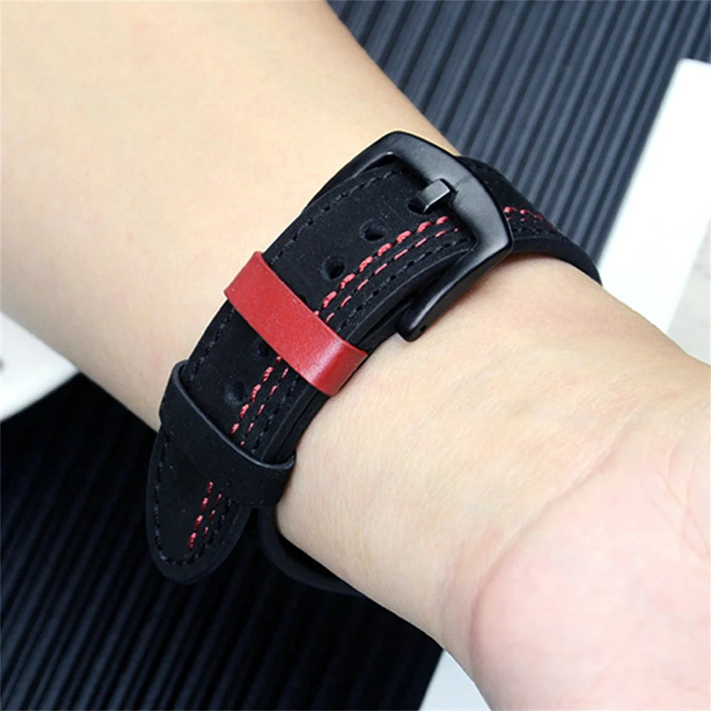 Watch Band for Samsung Galaxy Watch8 40mm / 44mm / Watch8 Classic 46mm Genuine Cow Leather Stitching Line Strap - Black - 4