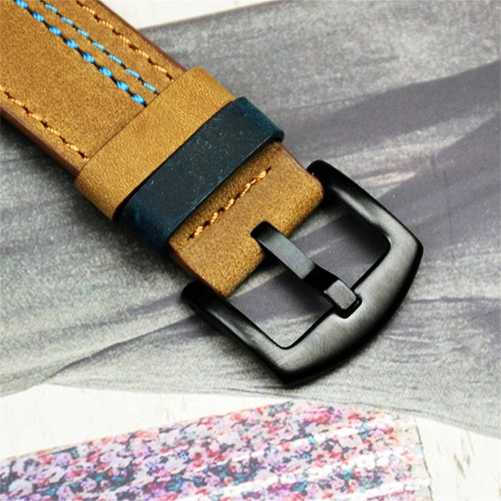 Watch Band for Samsung Galaxy Watch8 40mm / 44mm / Watch8 Classic 46mm Genuine Cow Leather Stitching Line Strap - Black - 5