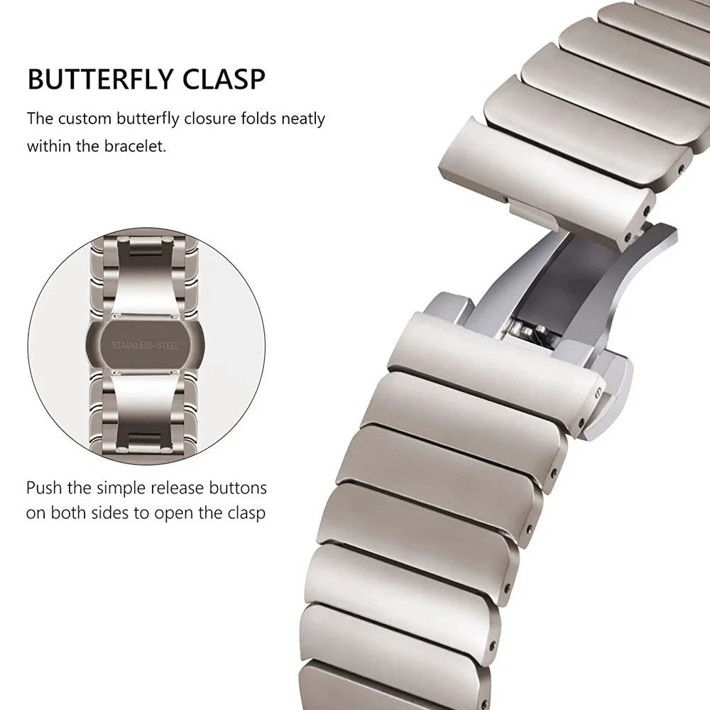 Stainless Steel Watch Band For Samsung Galaxy Watch8 40mm / 44mm / Watch8 Classic 46mm Wrist Strap with Splite Butterfly Clasp - Black - 4