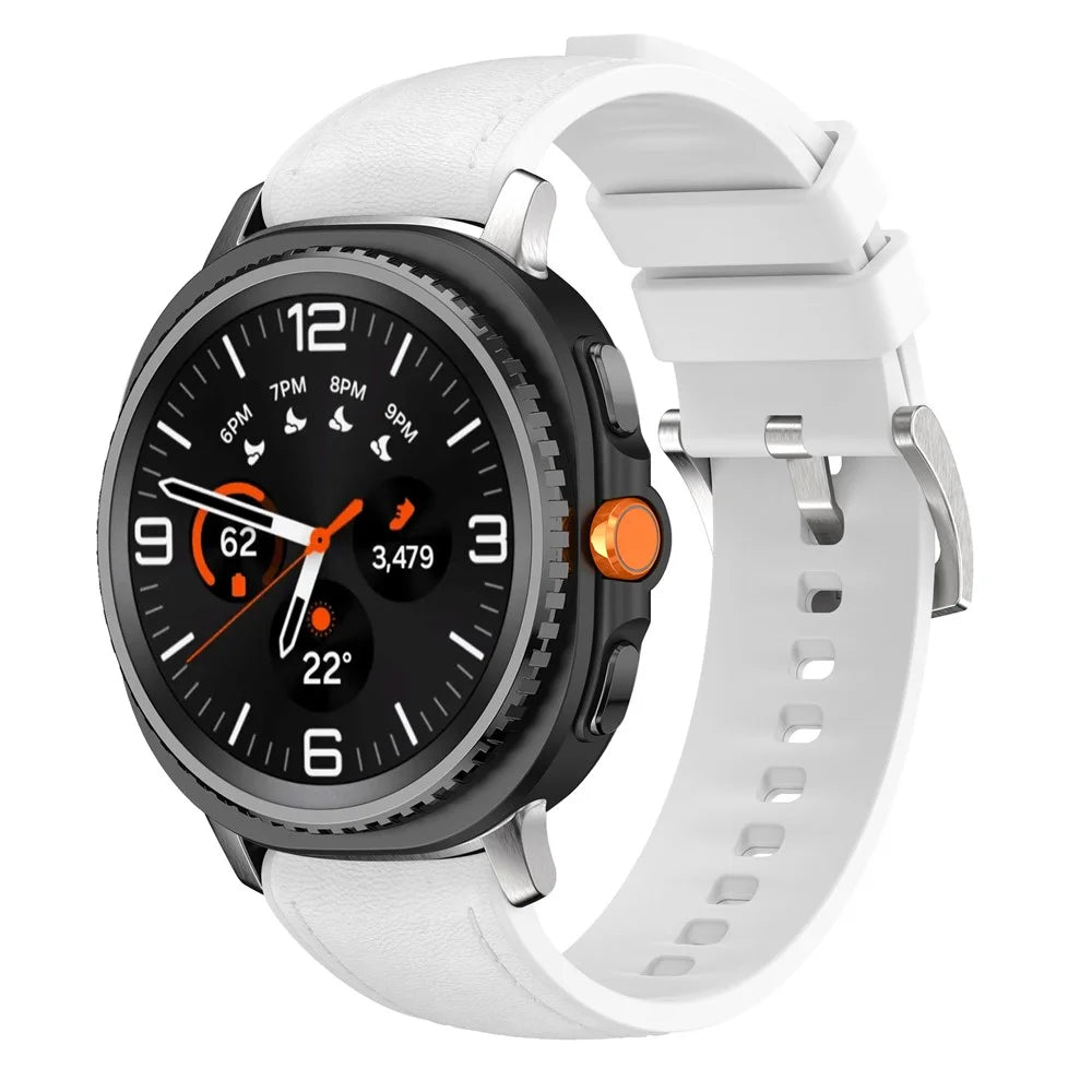 Watch Band fot Samsung Galaxy Watch8 Classic 46mm / Watch8 44mm / 40mm Stitched Leather Coated Silicone Wrist Strap - White - 2