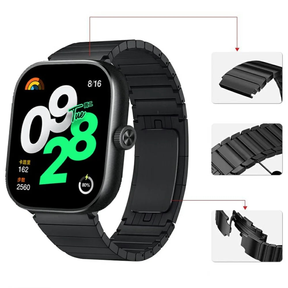 Watch Strap for Xiaomi Smart Band 10 Pro / 9 Pro / 8 Pro / Redmi Watch 6 / 5 / 4 One Bead Stainless Steel Wristband - Black - 3