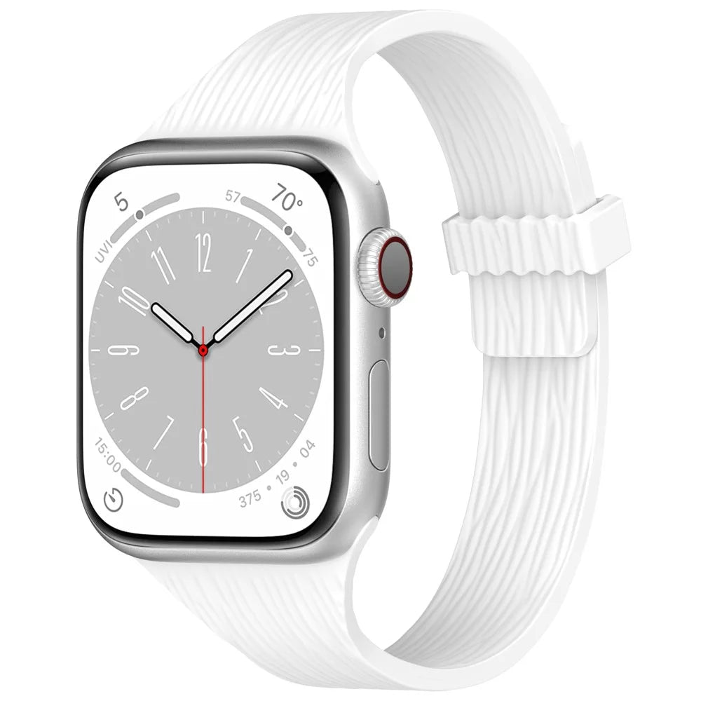 Strap for Apple Watch Series 11 10 42mm / 9 8 7 41mm / SE3 SE2 SE 6 5 4 40mm / 3 2 1 38mm Wood Grain Magnetic Silicone Watch Band - White - 2