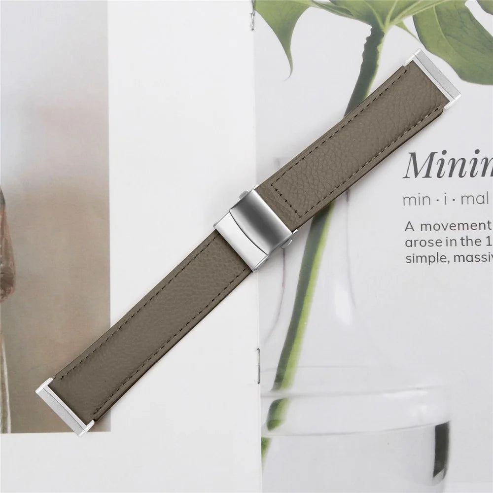 For Fitbit Versa 3 / Sense Genuine Leather Watch Band with Silver Connector Turtle Back Buckle Wrist Strap - Grey - 5