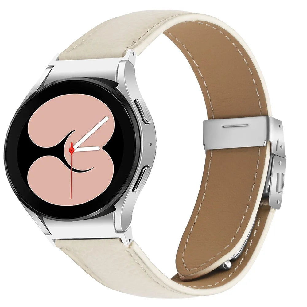 Wrist Strap with Silver Professional Connector For Samsung Galaxy Watch6 / Watch6 Classic Genuine Leather Watch Band - Beige - 2