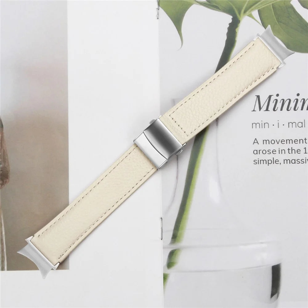 Wrist Strap with Silver Professional Connector For Samsung Galaxy Watch6 / Watch6 Classic Genuine Leather Watch Band - Beige - 5