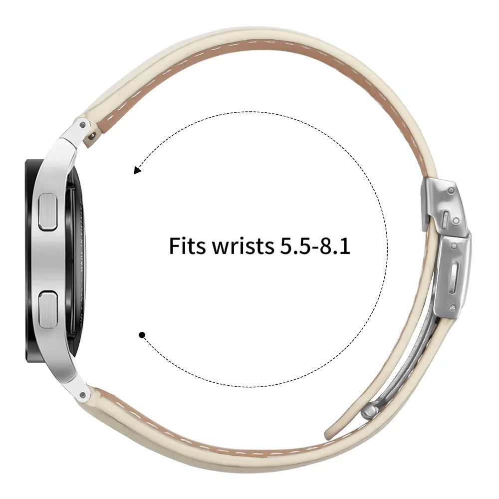 Wrist Strap with Silver Professional Connector For Samsung Galaxy Watch6 / Watch6 Classic Genuine Leather Watch Band - Beige - 6