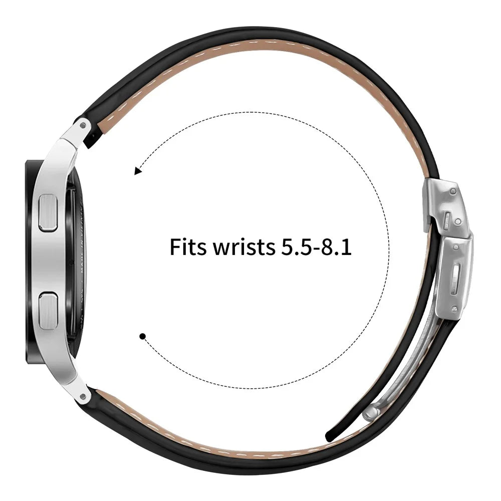Wrist Strap with Silver Quick Release Connector For Samsung Galaxy Watch4 / Watch5 40mm / 44mm / 45mm Genuine Leather Watch Band - Black - 6