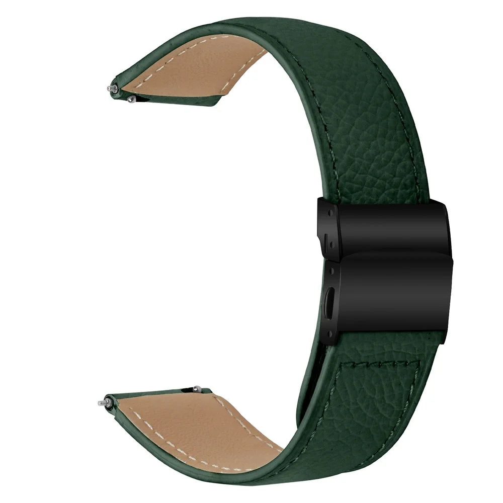 Wrist Strap For Garmin D2 Air X10 / Bounce / vivoactive 5 / vivomove Trend Genuine Leather Watch Band with Silver Connector Turtle Back Buckle - Green - 1