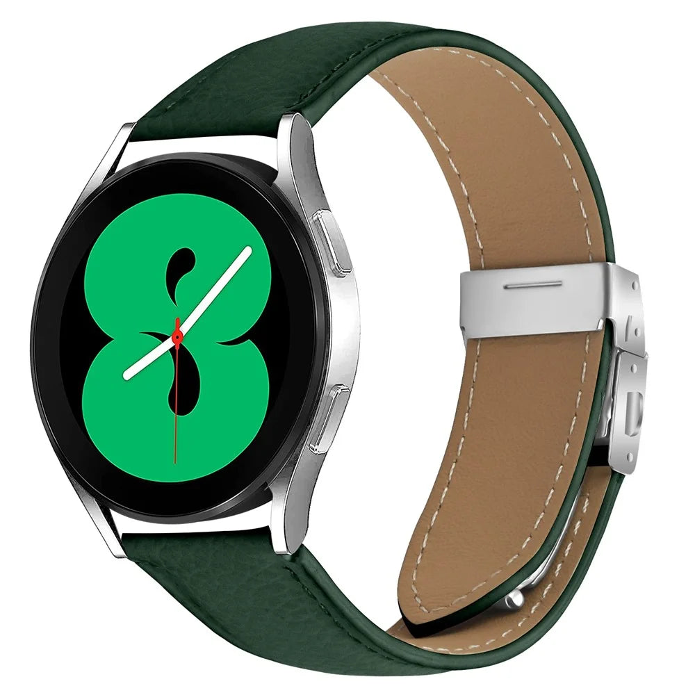 Wrist Strap For Garmin D2 Air X10 / Bounce / vivoactive 5 / vivomove Trend Genuine Leather Watch Band with Silver Connector Turtle Back Buckle - Green - 2