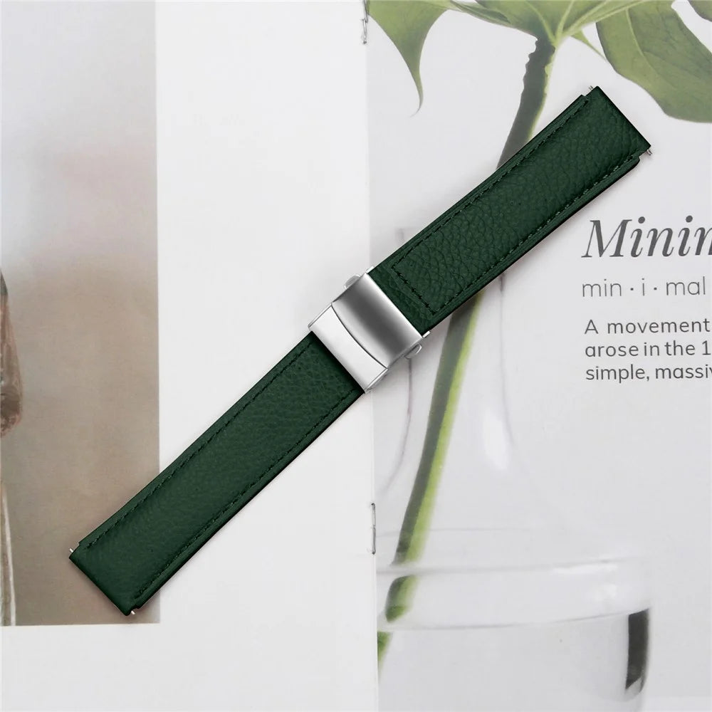 Wrist Strap For Garmin D2 Air X10 / Bounce / vivoactive 5 / vivomove Trend Genuine Leather Watch Band with Silver Connector Turtle Back Buckle - Green - 5