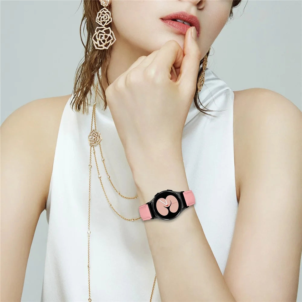 Wrist Strap with Black Professional Connector For Samsung Galaxy Watch6 / Watch6 Classic Genuine Leather Watch Band - Pink - 4
