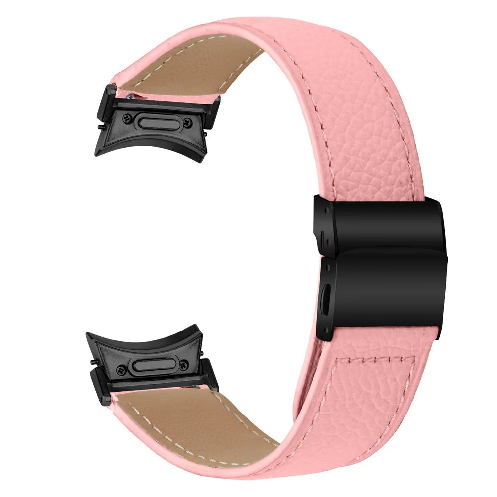 Wrist Strap with Black Quick Release Connector For Samsung Galaxy Watch6 / Watch6 Classic Genuine Leather Watch Band - Pink - 1