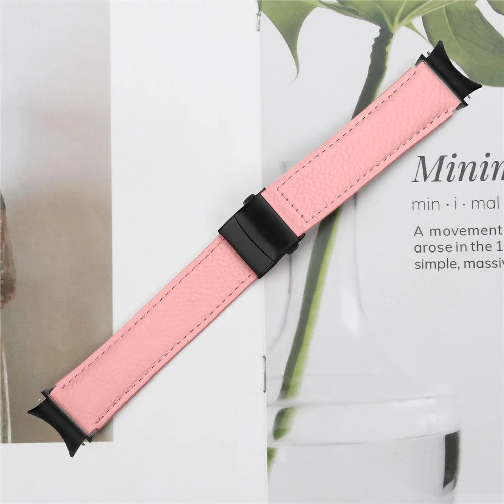 Wrist Strap with Black Quick Release Connector For Samsung Galaxy Watch6 / Watch6 Classic Genuine Leather Watch Band - Pink - 5