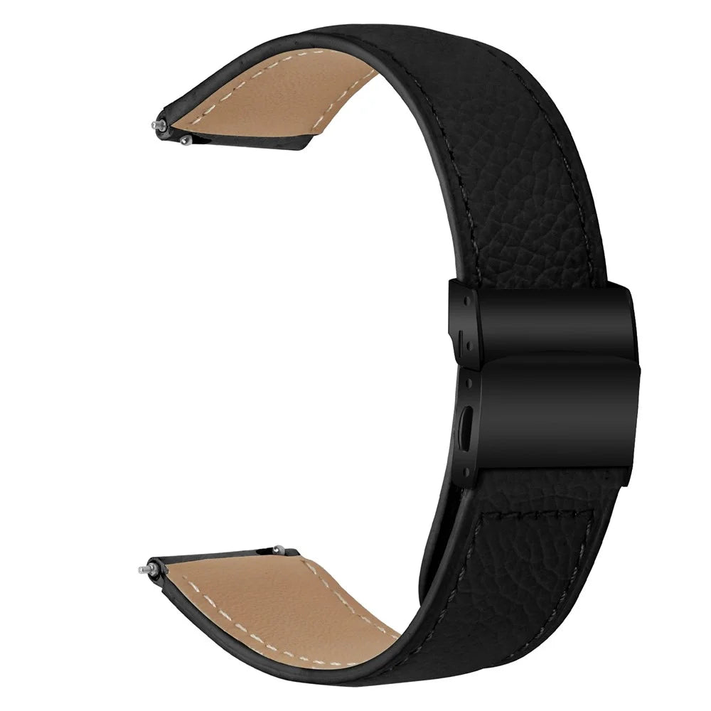 Wrist Strap For Garmin D2 Air X10 / Bounce / vivoactive 5 / vivomove Trend Genuine Leather Watch Band with Black Connector Turtle Back Buckle - Black - 1