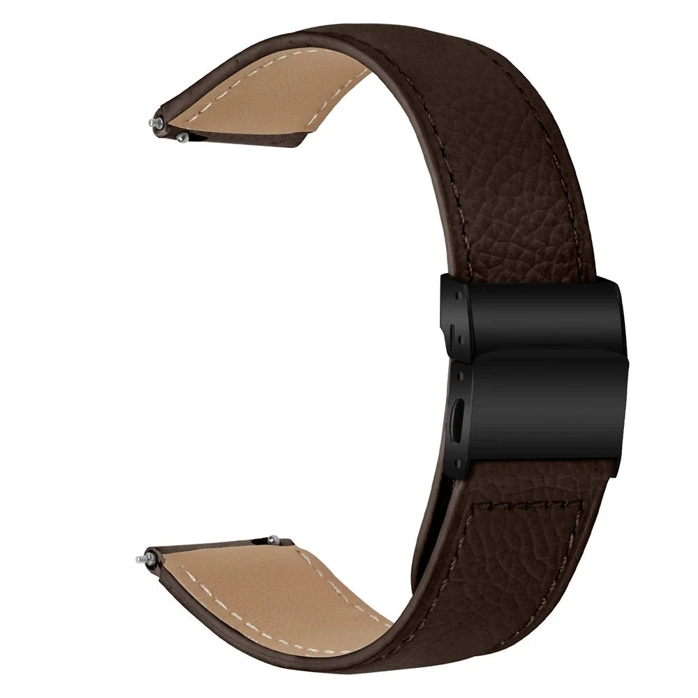 Wrist Strap For Huami Amazfit Active / GTR Mini / Bip 3 Pro / Bip 3 Genuine Leather Watch Band with Black Connector Turtle Back Buckle - Coffee - 1