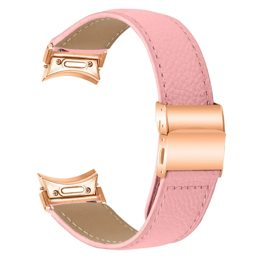 Wrist Strap with Rose Gold Professional Connector For Samsung Galaxy Watch5 / Watch4 Genuine Leather Watch Band - Pink - 1