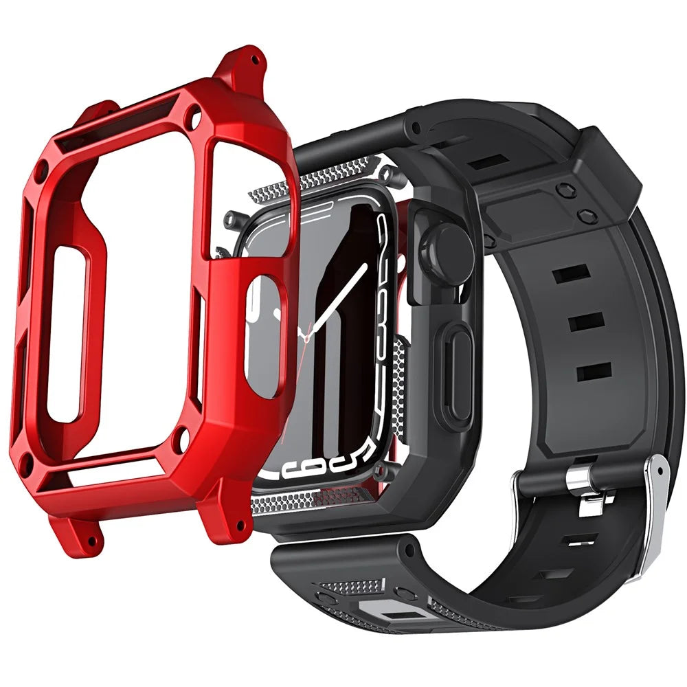 For Apple Watch Series 11 42mm / 10 42mm Replacement Strap with Watch Case / Screen Film 3 in 1 Watch Band Cover TPU Wrist Strap - Red - 3