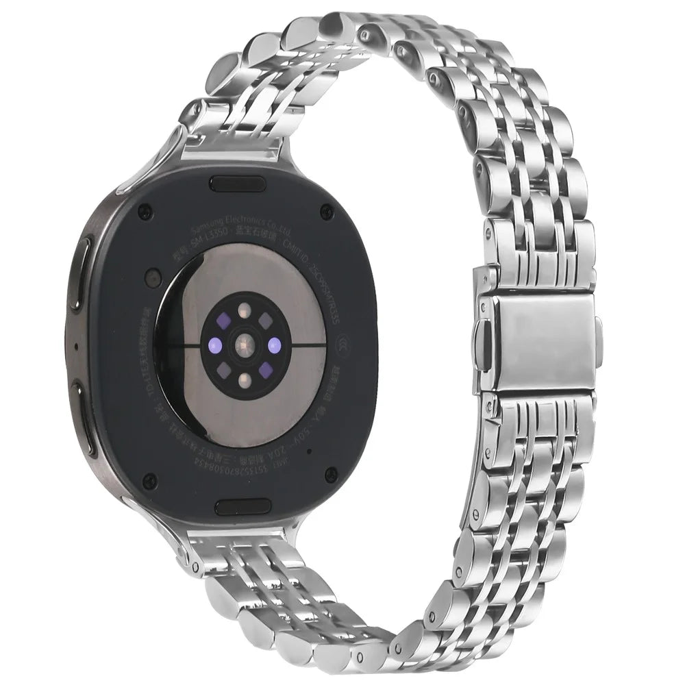 Watch Band For Samsung Galaxy Watch8 40mm 44mm / Watch8 Classic 46mm , Slim 7-Bead Stainless Steel Strap - Silver - 1