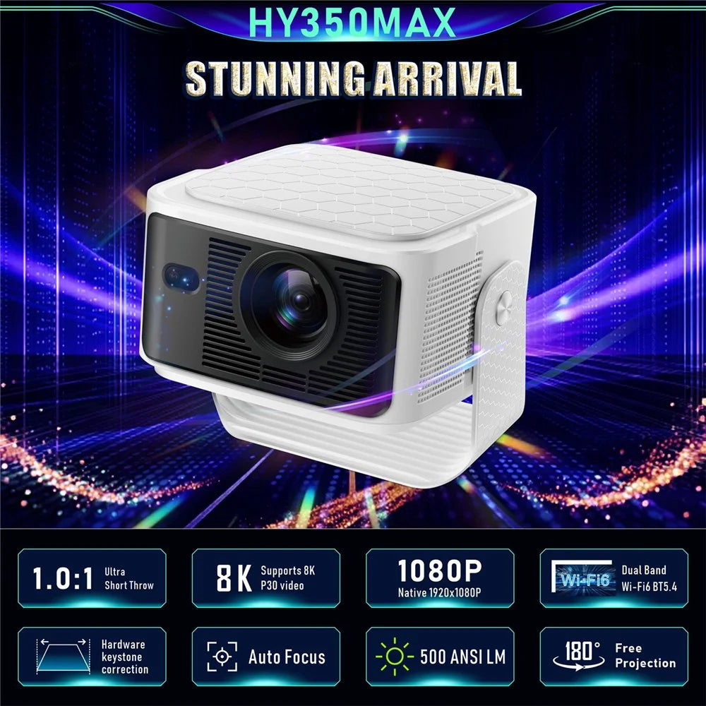 HY350MAX Android 14 LED Video Projector H726 2GB RAM 32GB WiFi6 BT5.4 500ANSI 1080P Home Theater Projector - US Plug - 2