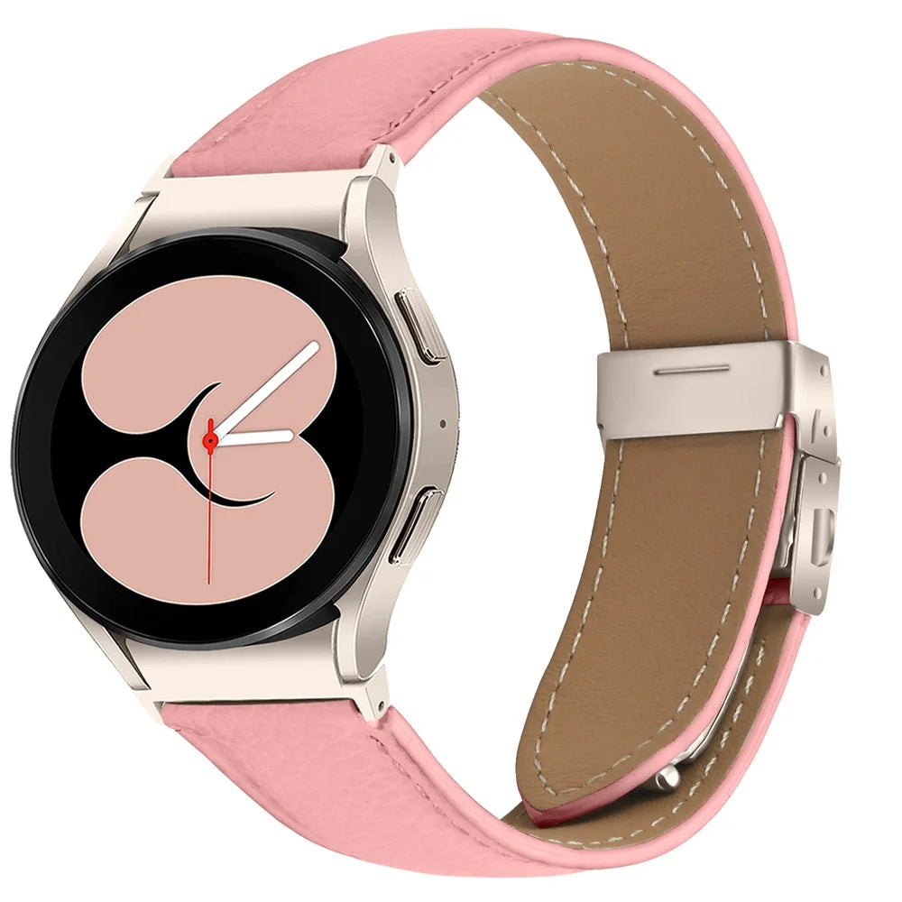 Wrist Strap with Starlight Professional Connector For Samsung Galaxy Watch6 / Watch6 Classic Genuine Leather Watch Band - Pink - 2