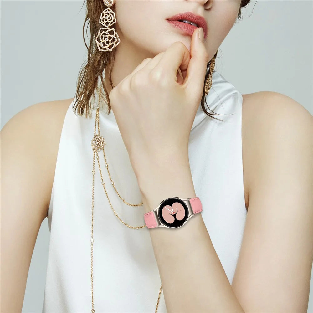 Wrist Strap with Starlight Professional Connector For Samsung Galaxy Watch6 / Watch6 Classic Genuine Leather Watch Band - Pink - 5