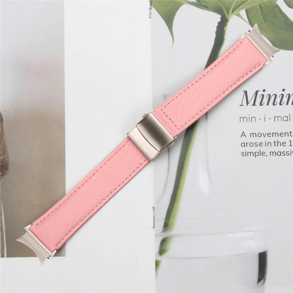 Wrist Strap with Starlight Quick Release Connector For Samsung Galaxy Watch4 / Watch5 Genuine Leather Watch Band - Pink - 3