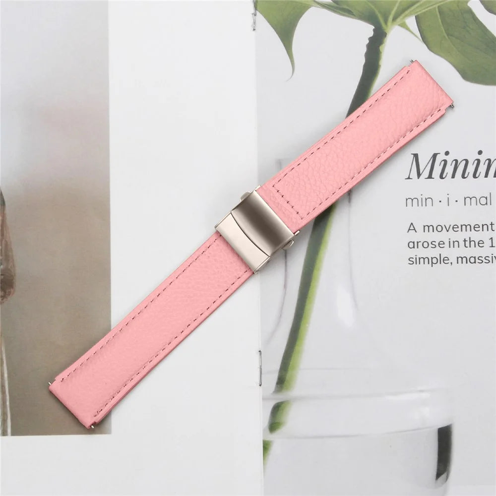 Wrist Strap For Withings Steel / Misfit Vapor / Haylou BLING LS12 Genuine Leather Watch Band with Starlight Connector Turtle Back Buckle - Pink - 3