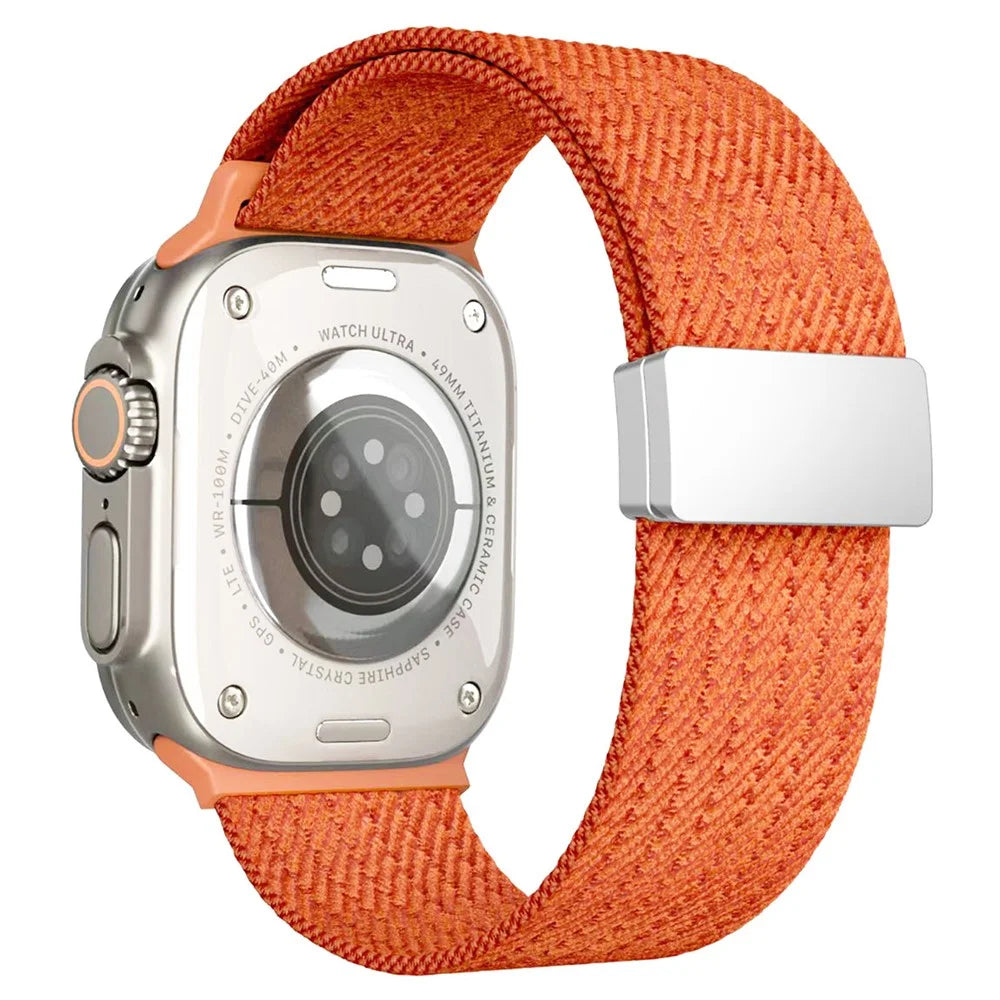Magnetic Nylon Watch Band for Apple Watch Series 11 10 42mm / 9 8 7 41mm / SE3 SE2 SE 6 5 4 40mm / 3 2 1 38mm Adjustable Elastic Strap - Orange - 1