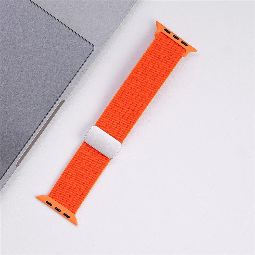 Magnetic Nylon Watch Band for Apple Watch Series 11 10 42mm / 9 8 7 41mm / SE3 SE2 SE 6 5 4 40mm / 3 2 1 38mm Adjustable Elastic Strap - Orange - 2