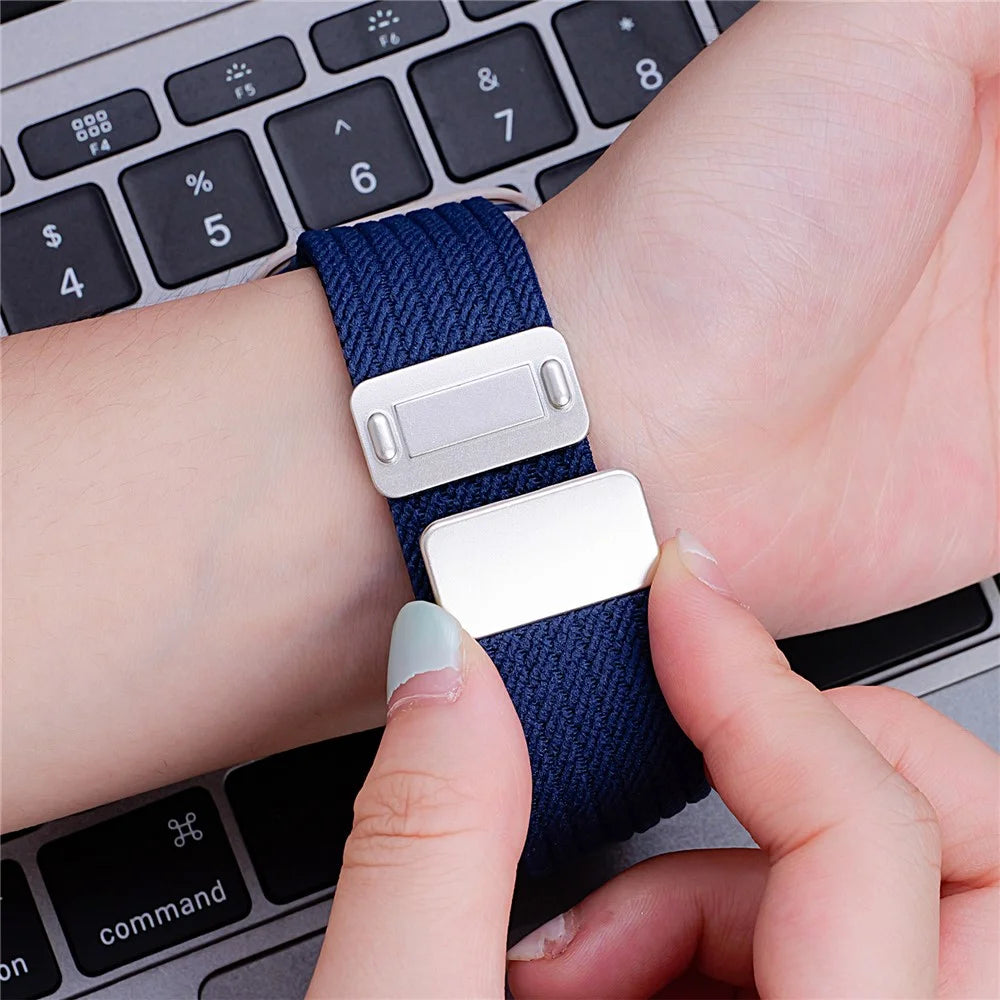Magnetic Nylon Watch Band for Apple Watch Series 11 10 42mm / 9 8 7 41mm / SE3 SE2 SE 6 5 4 40mm / 3 2 1 38mm Adjustable Elastic Strap - Orange - 5