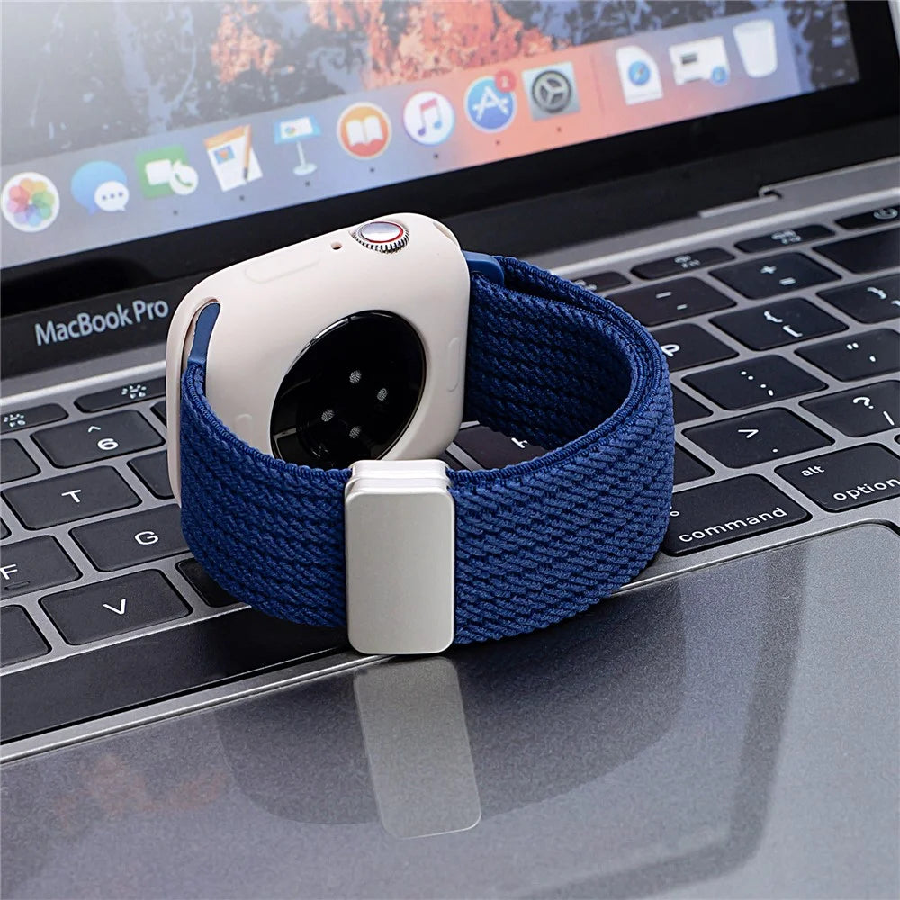 Magnetic Nylon Watch Band for Apple Watch Series 11 10 42mm / 9 8 7 41mm / SE3 SE2 SE 6 5 4 40mm / 3 2 1 38mm Adjustable Elastic Strap - Orange - 6