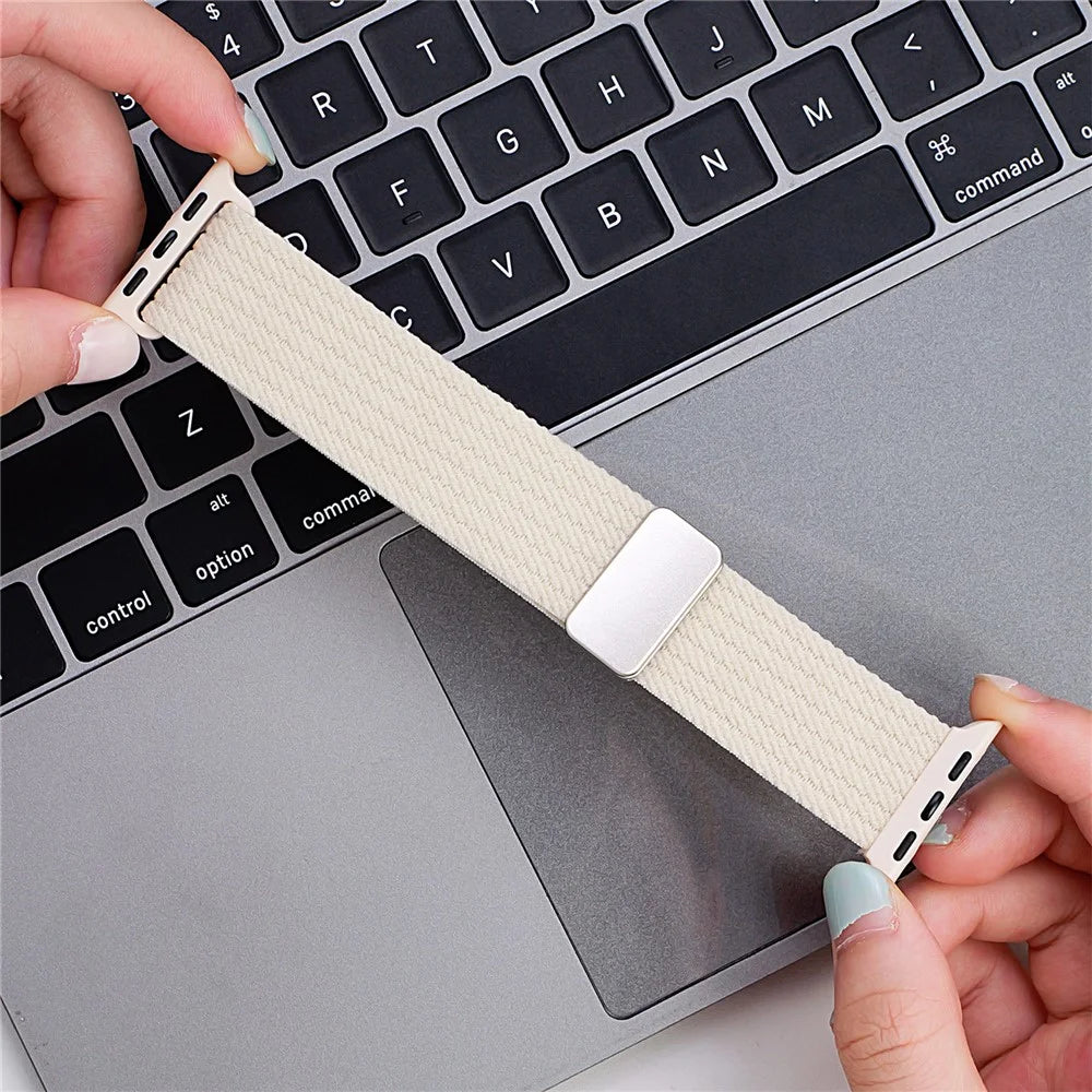 Magnetic Nylon Watch Band for Apple Watch Series 11 10 42mm / 9 8 7 41mm / SE3 SE2 SE 6 5 4 40mm / 3 2 1 38mm Adjustable Elastic Strap - Orange - 7