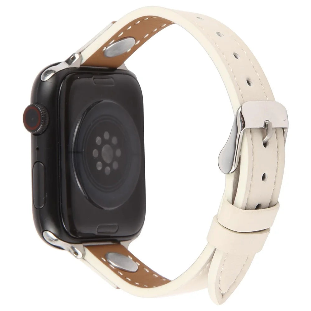 Watch Strap For Apple Watch Ultra 3 2 1 49mm / Series 11 10 46mm / 9 8 7 45mm / SE3 SE2 SE 6 5 4 44mm / 3 2 1 42mm , Camellia Rivets Microfiber Leather Band Bracelet - White - 1