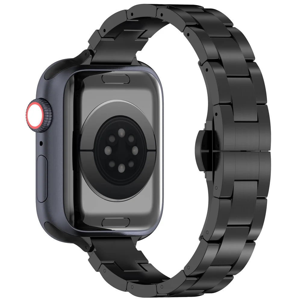 Watch Band For Apple Watch Series 11 10 42mm / 9 8 7 41mm / SE3 SE2 SE 6 5 4 40mm / 3 2 1 38mm , Slim 3-Bead Titanium Alloy Wrist Strap - Black - 1