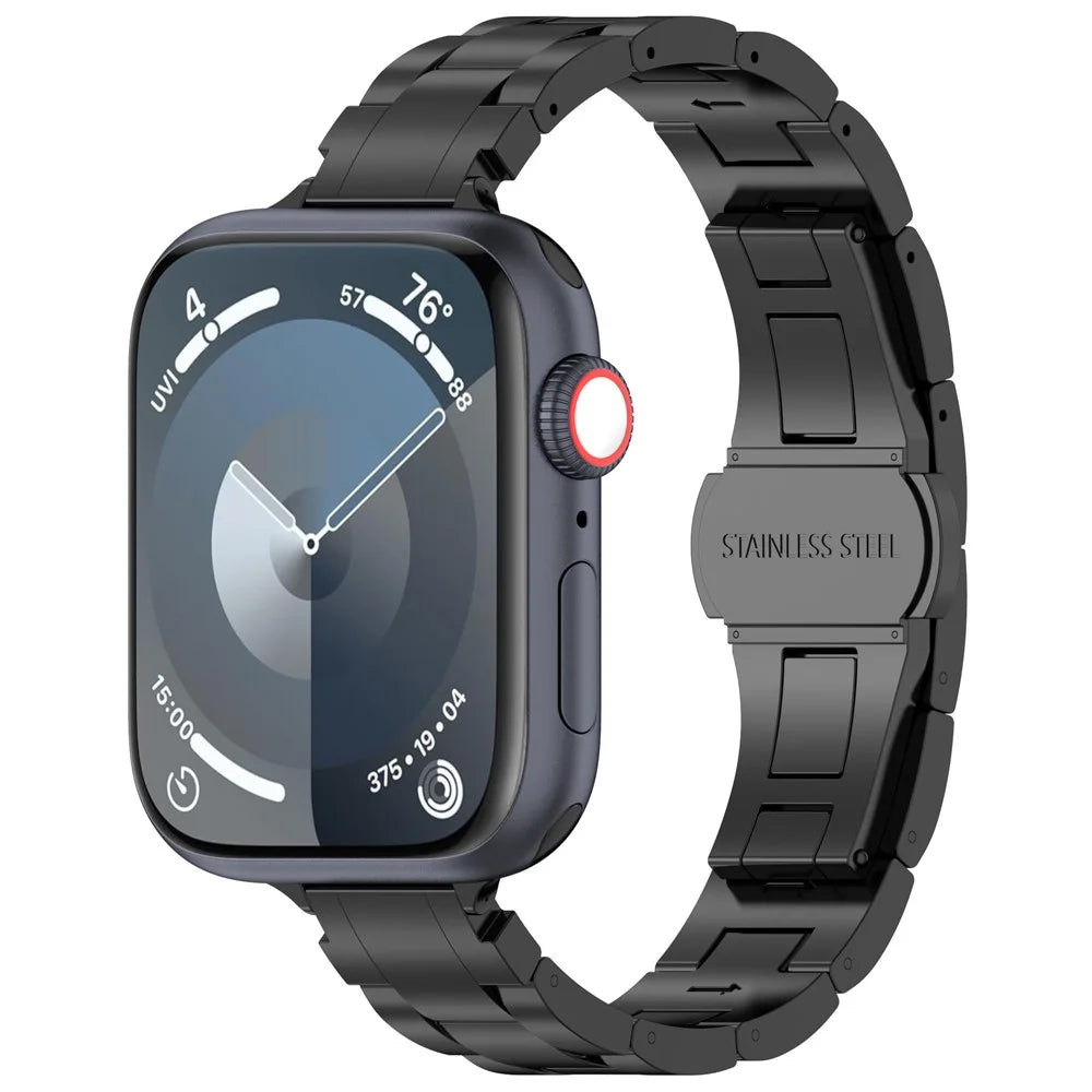 Watch Band For Apple Watch Series 11 10 42mm / 9 8 7 41mm / SE3 SE2 SE 6 5 4 40mm / 3 2 1 38mm , Slim 3-Bead Titanium Alloy Wrist Strap - Black - 4